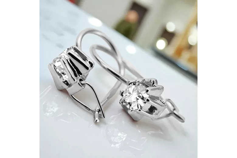 925 فضة 14k 583 Zircon أقراط vec053s روسي سوفيتي الاتحاد السوفيتي فينتاج آرت ديكو style